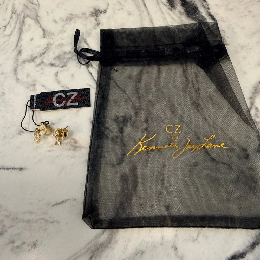 Kenneth Jay Lane Gold Crystal Earrings - Picture 3 of 4